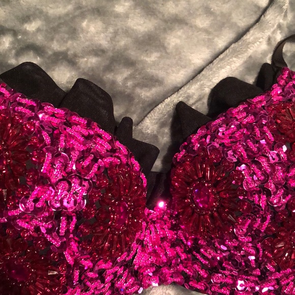 Pink Beaded Rave Top / Bra - Picture 2 of 7